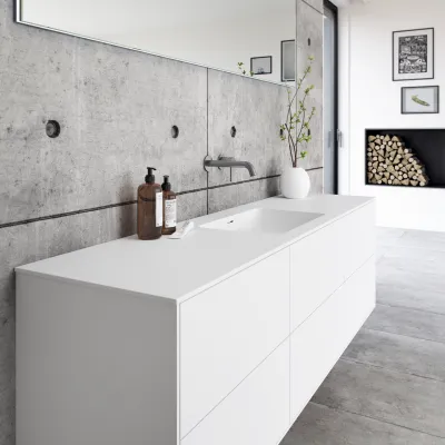 Pulcher Mood 180 Soho - Badmöbel 180x46 cm, Mattweiß mit SolidTec® Waschbecken