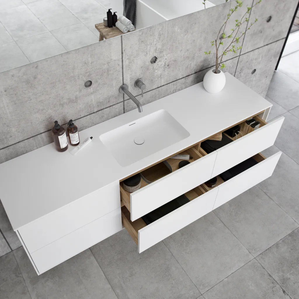 Pulcher Mood 180 Soho - Badmöbel 180x46 cm, Mattweiß mit SolidTec® Waschbecken