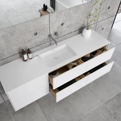 Pulcher Mood 180 Soho - Badmöbel 180x46 cm, Mattweiß mit SolidTec® Waschbecken