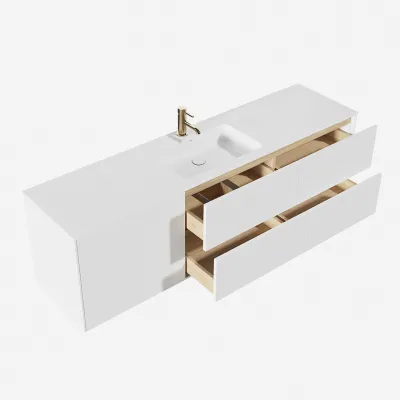 Pulcher Mood 180 Soho - Badmöbel 180x46 cm, Mattweiß mit SolidTec® Waschbecken